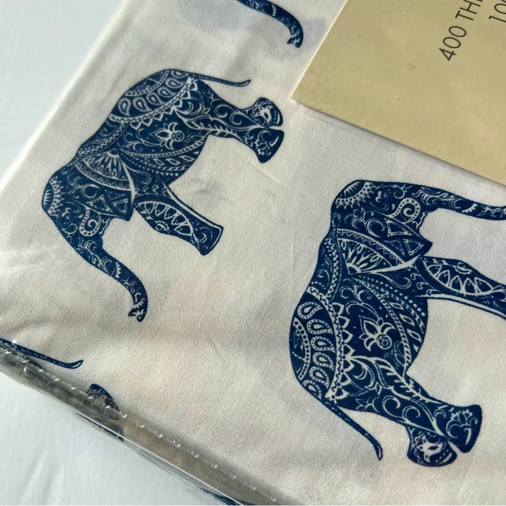 MELANGE HOME ELEPHANT PRINT 400 TC DUVET COVER AND 2 SHAMS NAVY/WHITE NWT